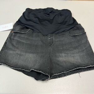 Isabel Maternity Super Stretch Black Denim Midi Short Size 16
